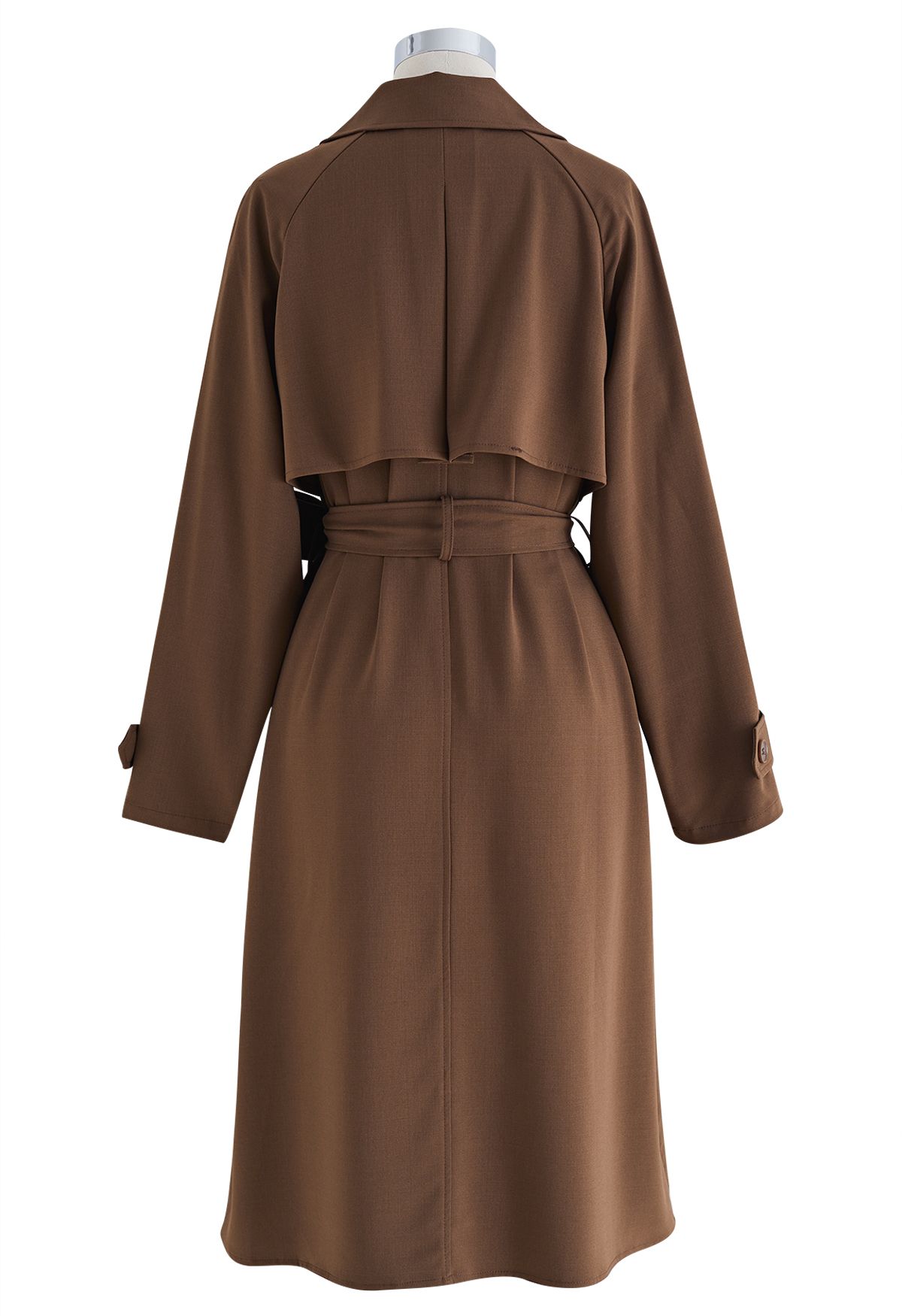 Single-Breasted Belted Trench Coat in Brown