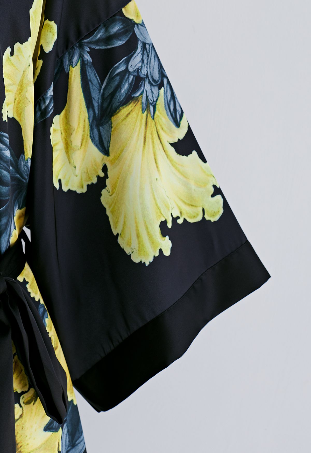 Floral Print Satin Robe in Black