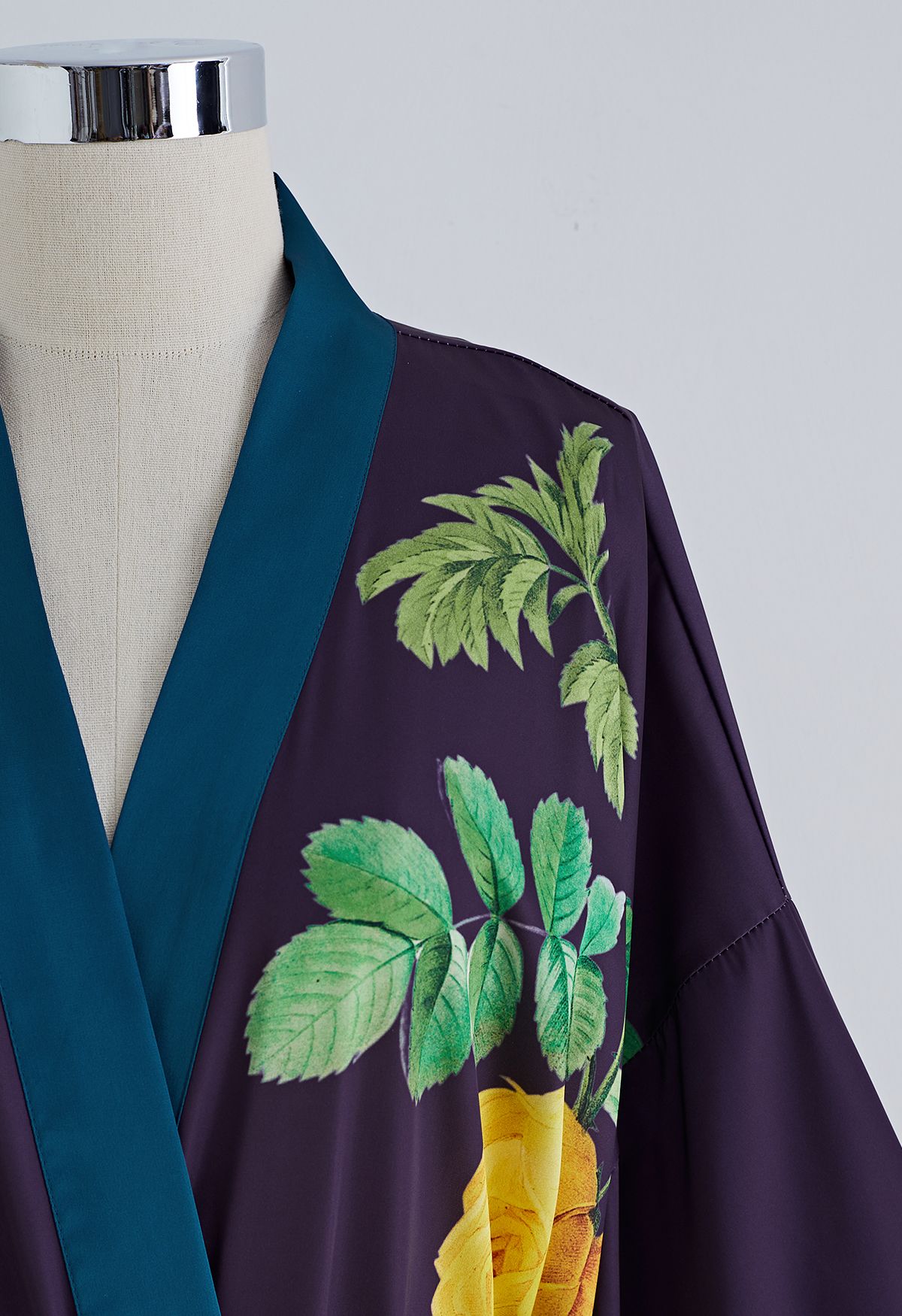 Floral Print Satin Robe in Navy