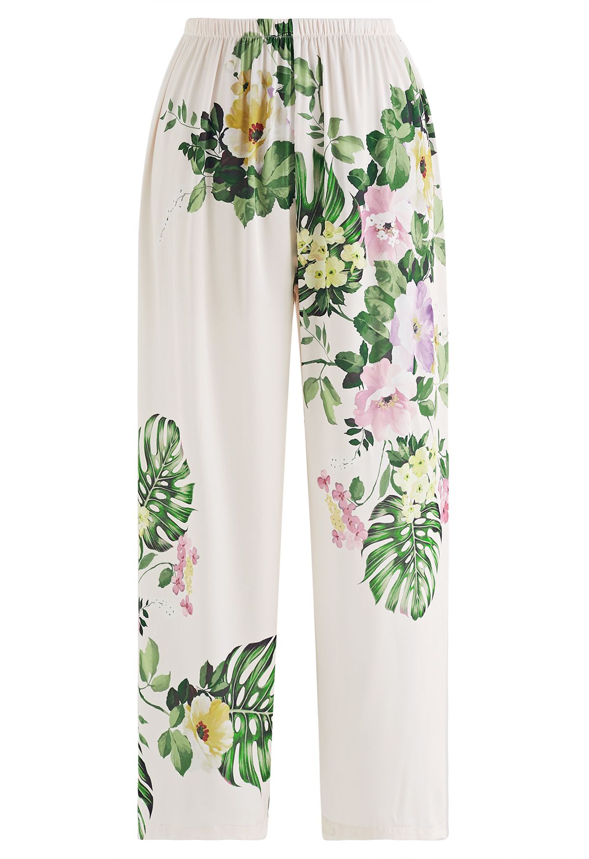 Various Flower Print Two-Piece Pajama Set in Ivory