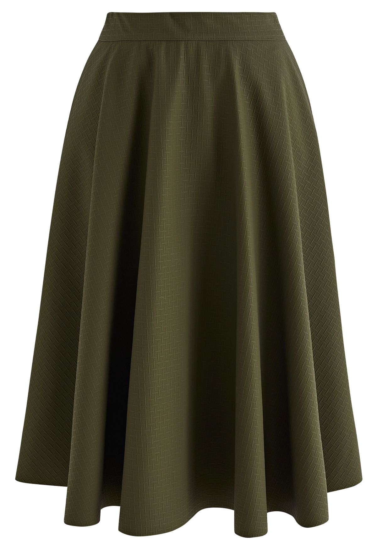 Faux Leather Textured Midi Skirt in Army Green
