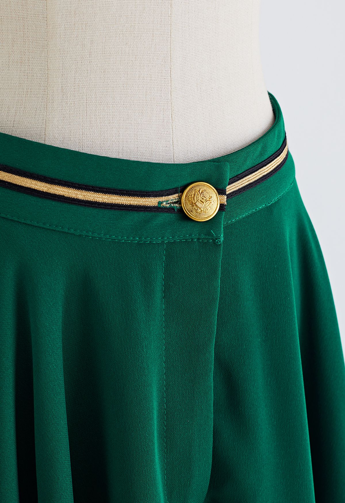 Golden Seam Waist Flare Midi Skirt