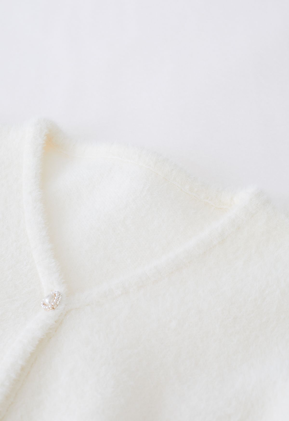 Heart-Shape Button Fuzzy Crop Cardigan in White