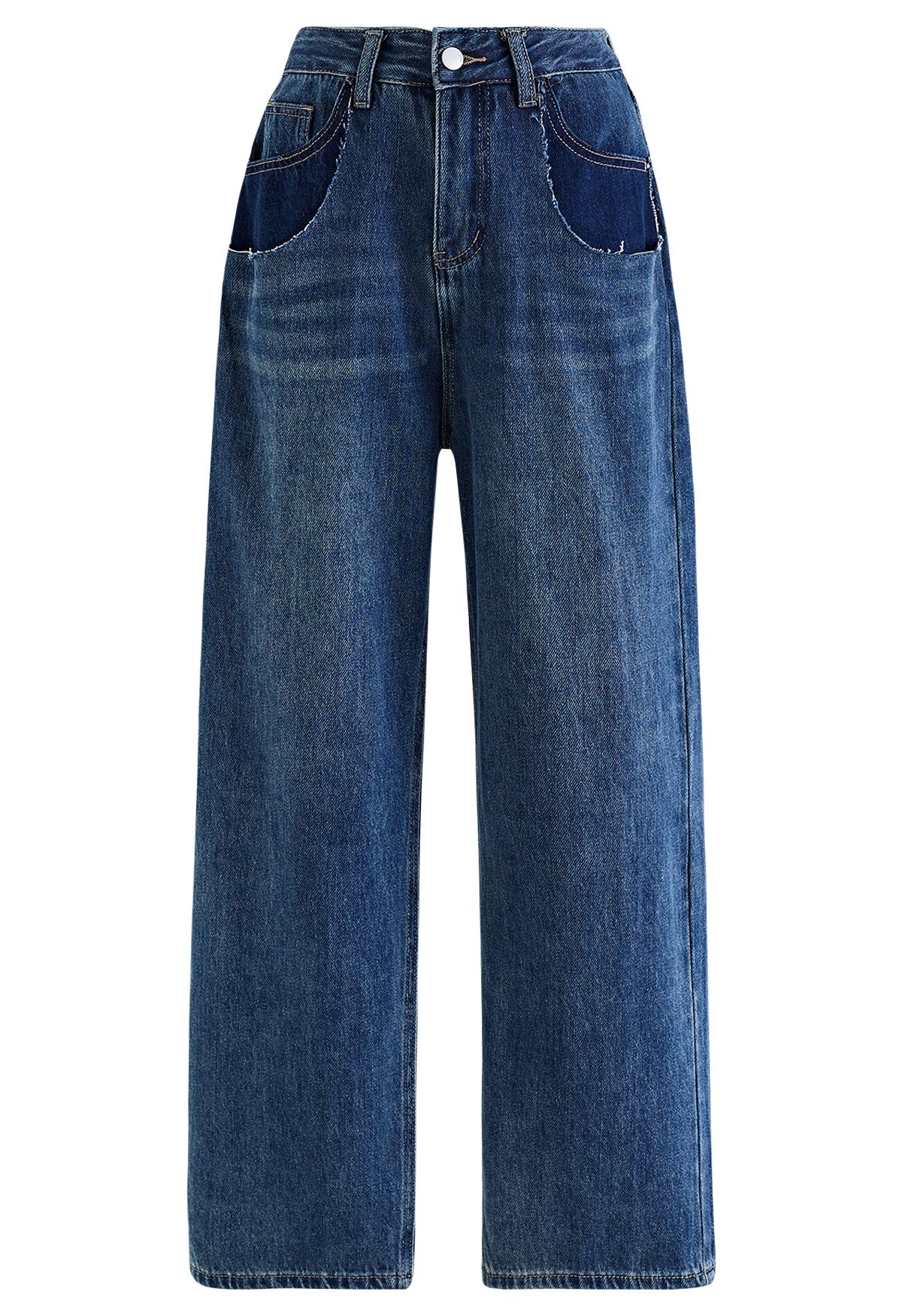 Fake Double-Layer Pocket Wide Leg Jeans
