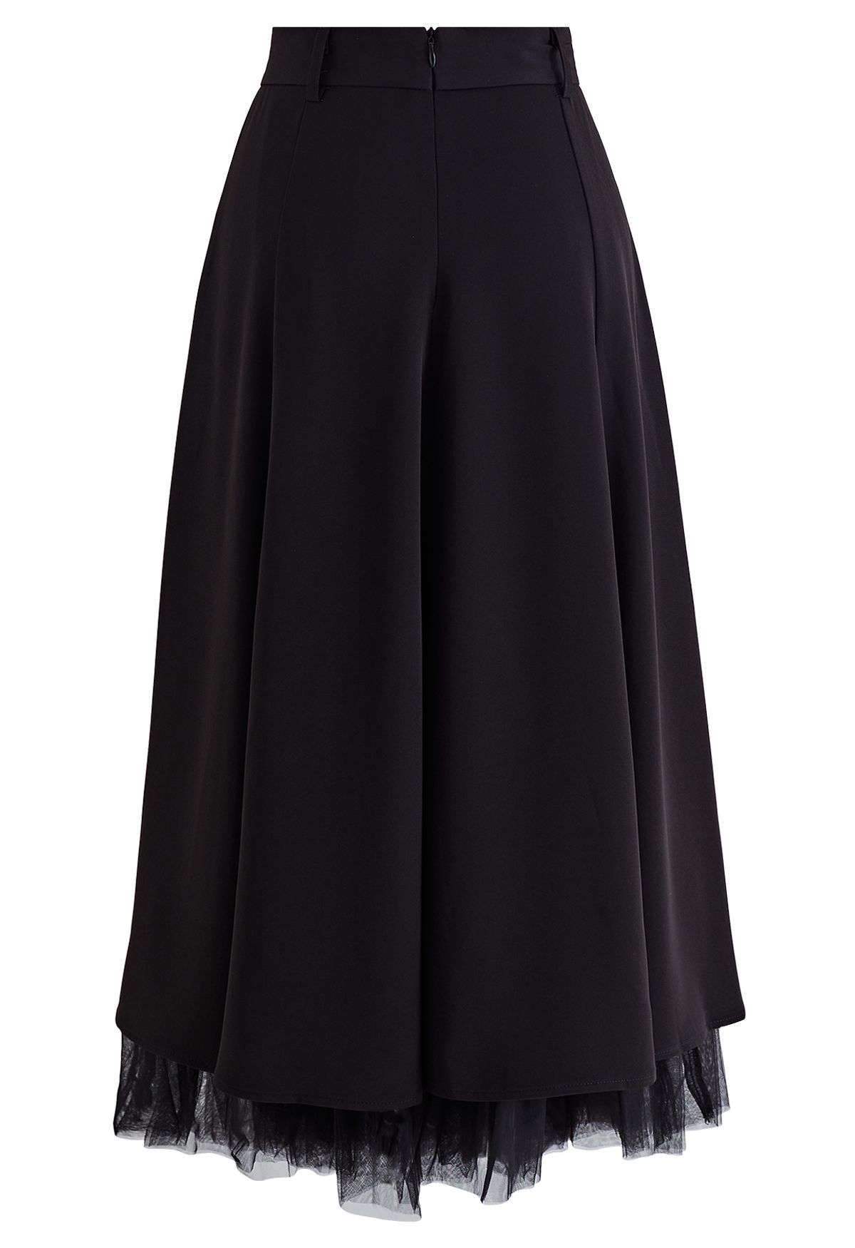 Mesh Spliced Hem Midi Skirt in Black