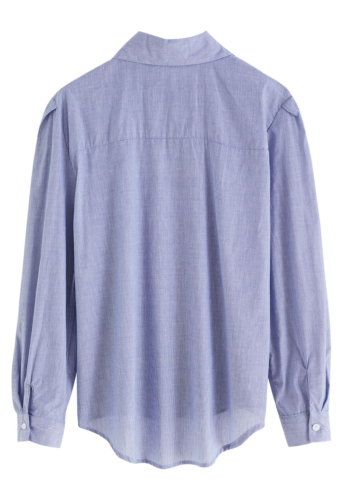 Bubble Sleeve Pinstripe Cotton Shirt in Blue