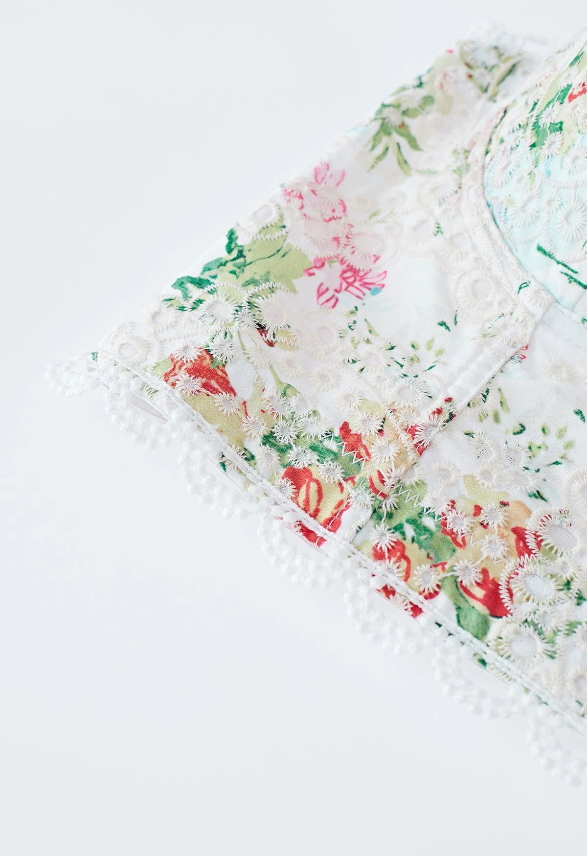 Monet Garden Floral Embroidered Bustier Crop Top