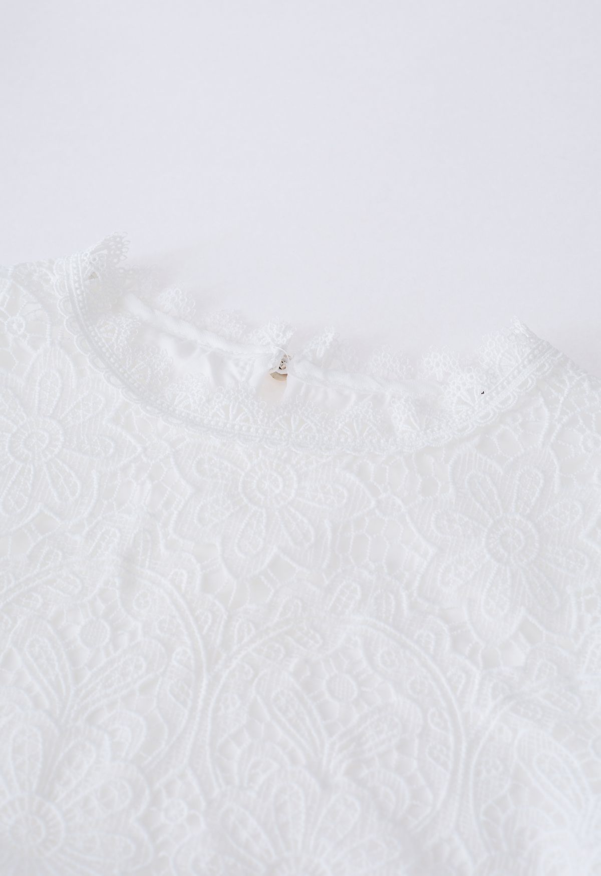 Fancy Flower Cutwork Flare Sleeves Top in White