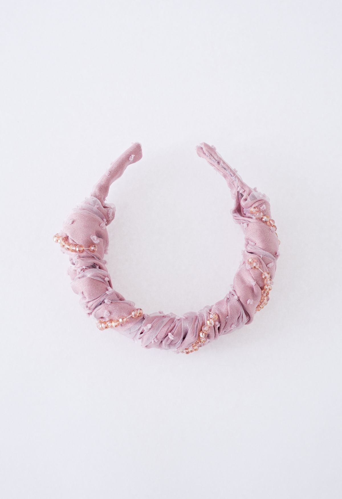 Ruched Organza Beaded Decor Headband in Pink