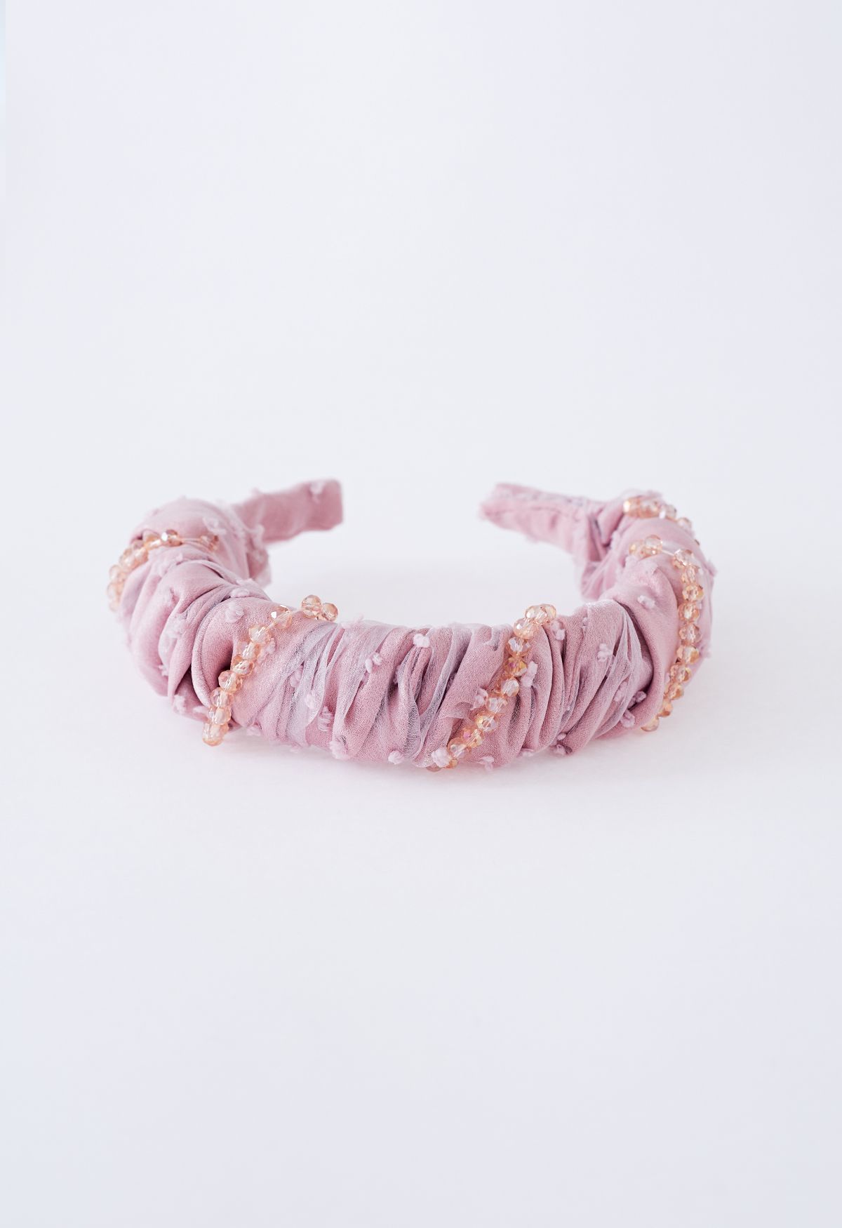 Ruched Organza Beaded Decor Headband in Pink