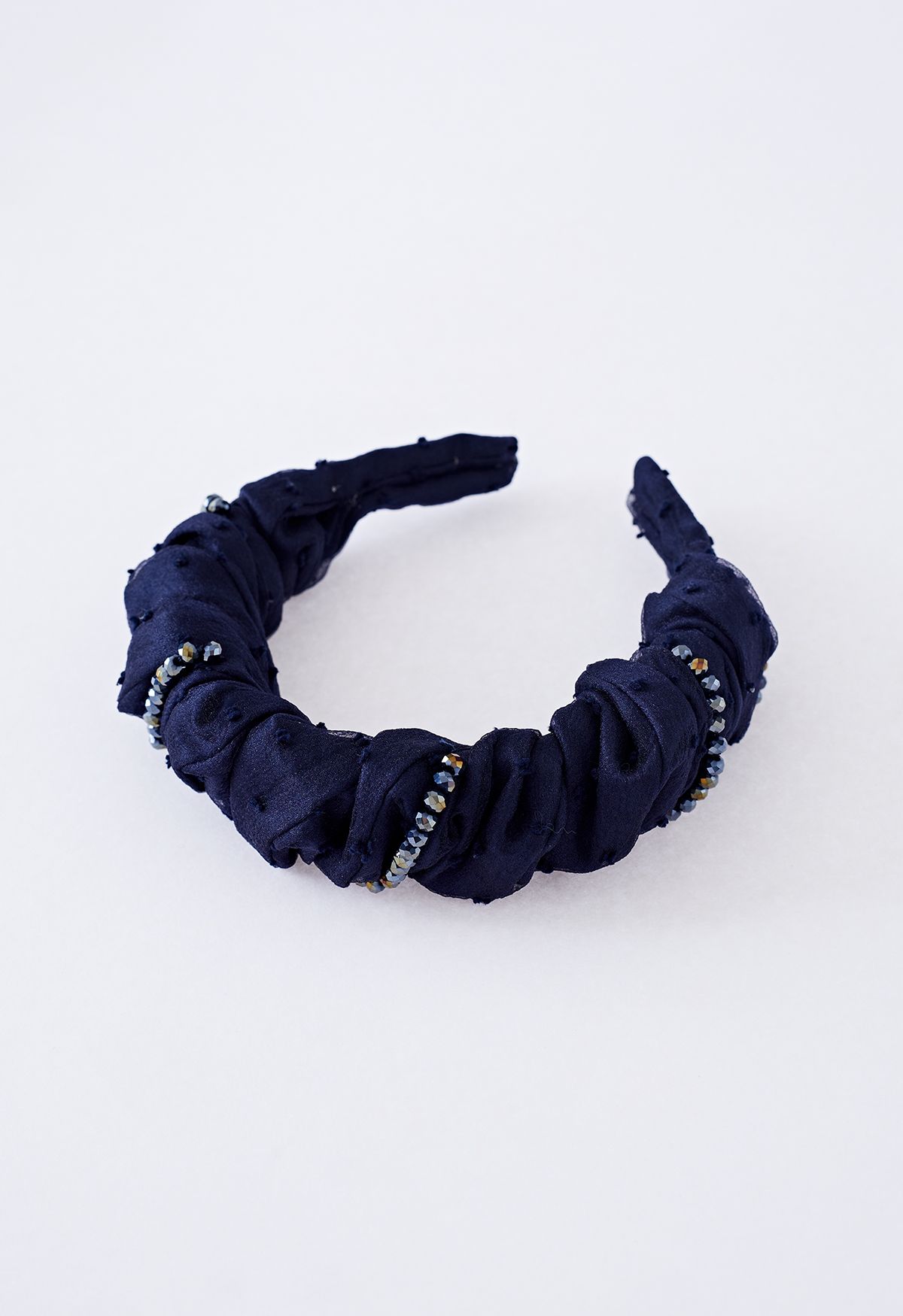 Ruched Organza Beaded Decor Headband in Navy