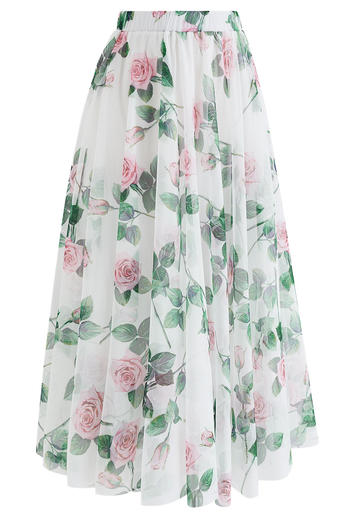 Timeless Rose Mesh Tulle Midi Skirt