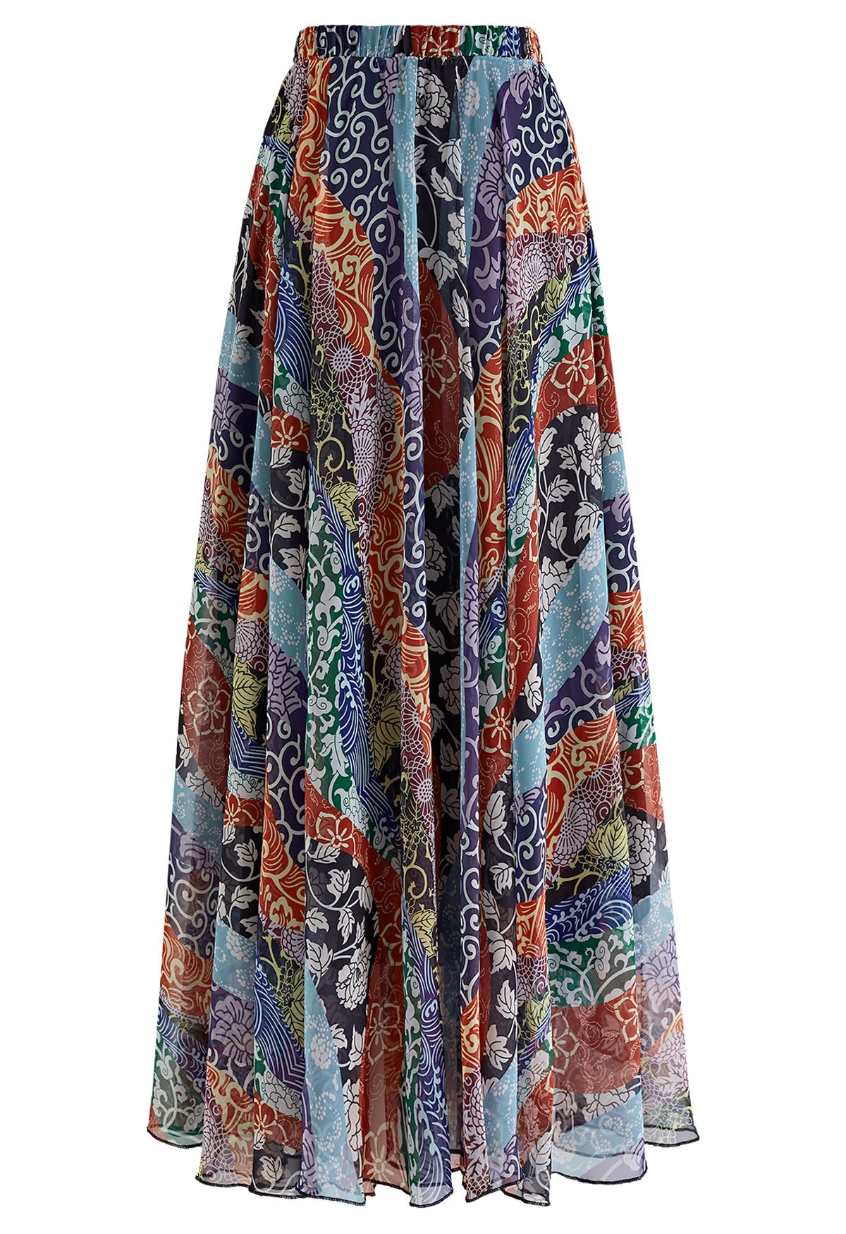 Bohemian Blossom Print Chiffon Maxi Skirt