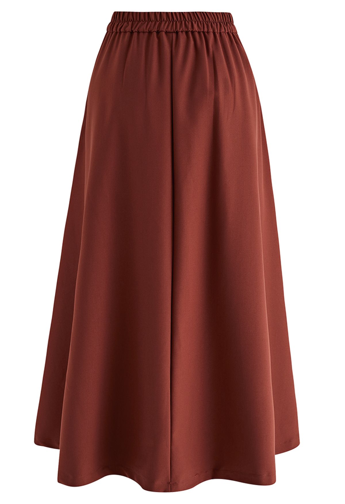 Seam Detailing Pleated A-Line Skirt in Rust Red