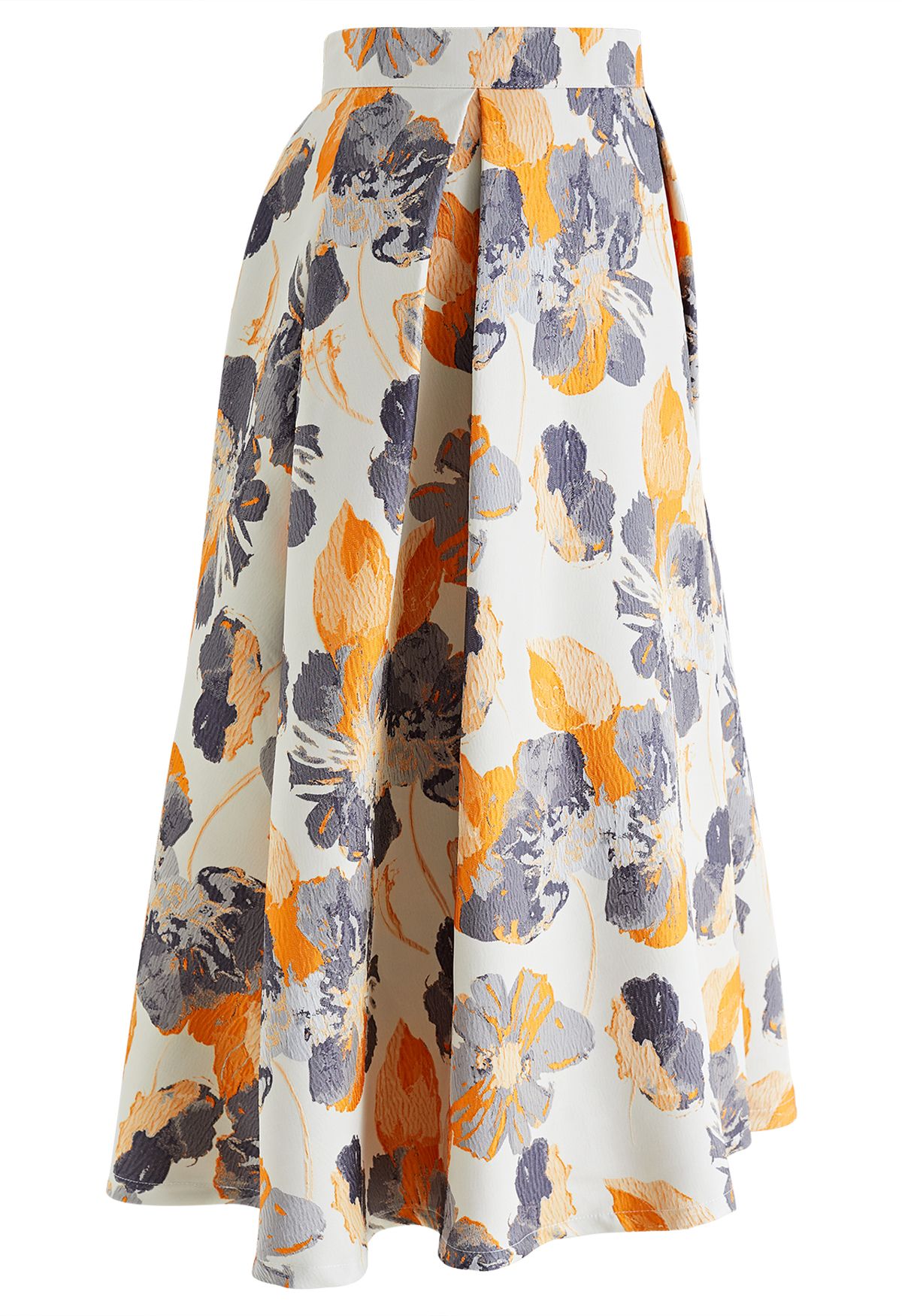 Brilliant Blossom Jacquard Flare Midi Skirt
