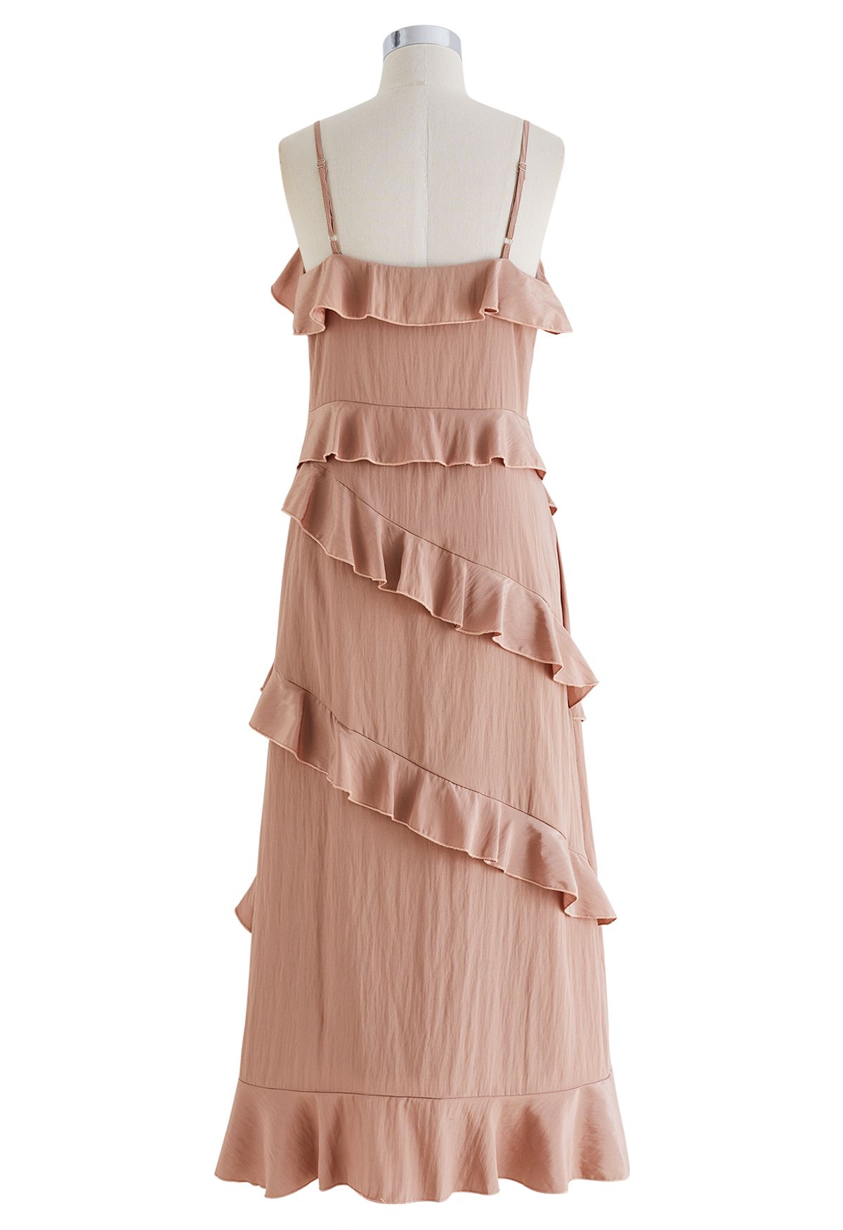 Side Slit Tiered Ruffle Cami Dress in Pink
