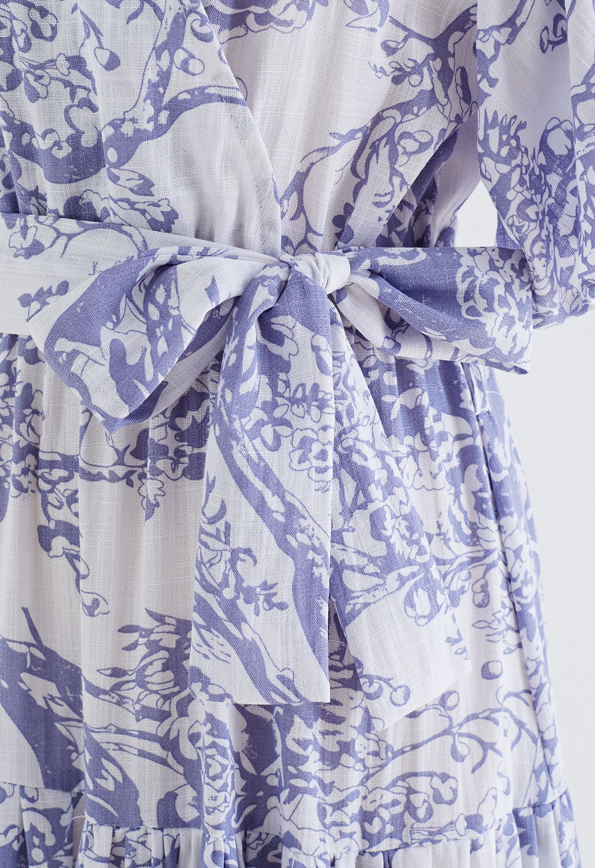 Branch Printed Flutter Sleeve Faux-Wrap Dress