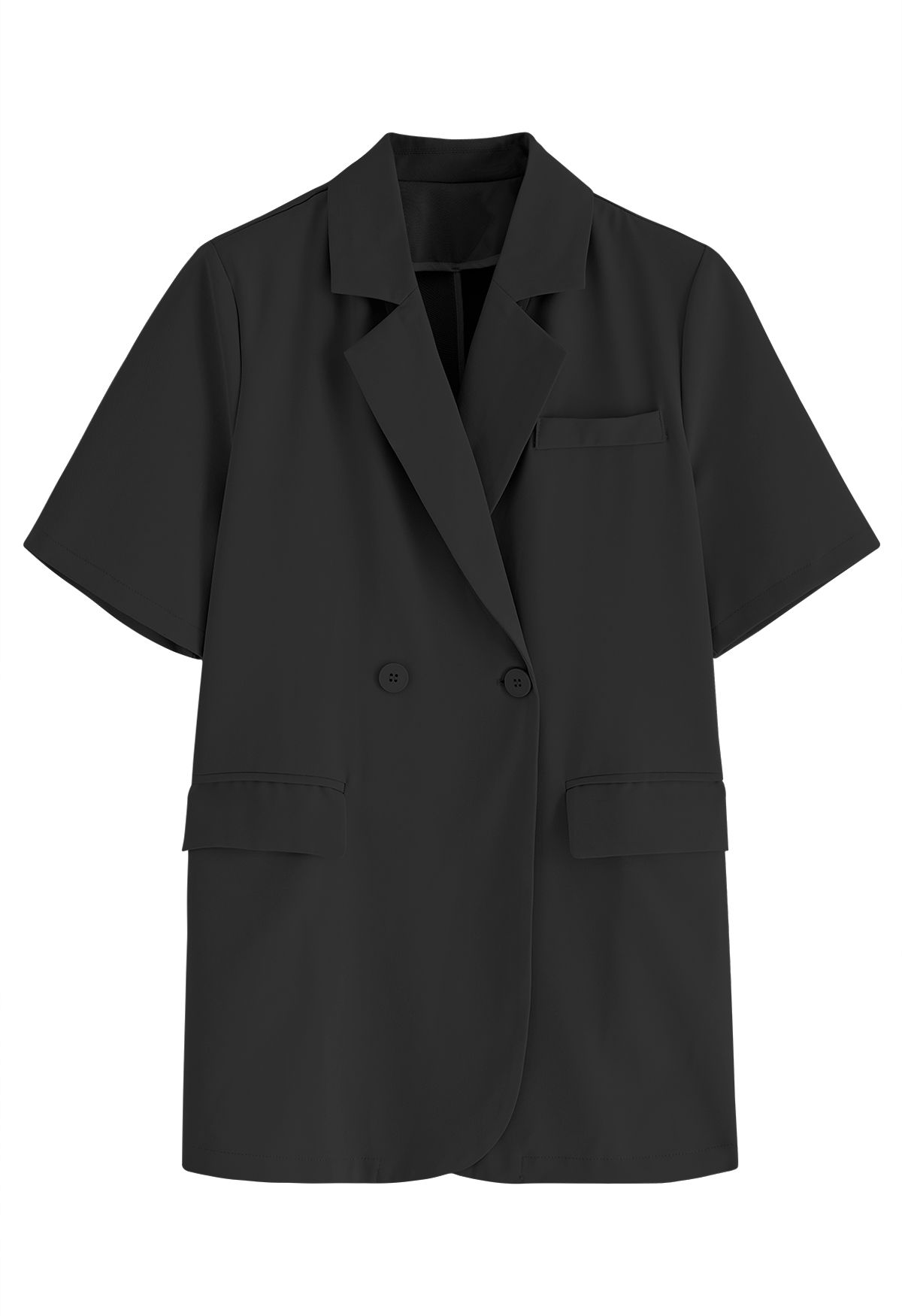 Classic Notch Lapel Short-Sleeve Blazer in Black