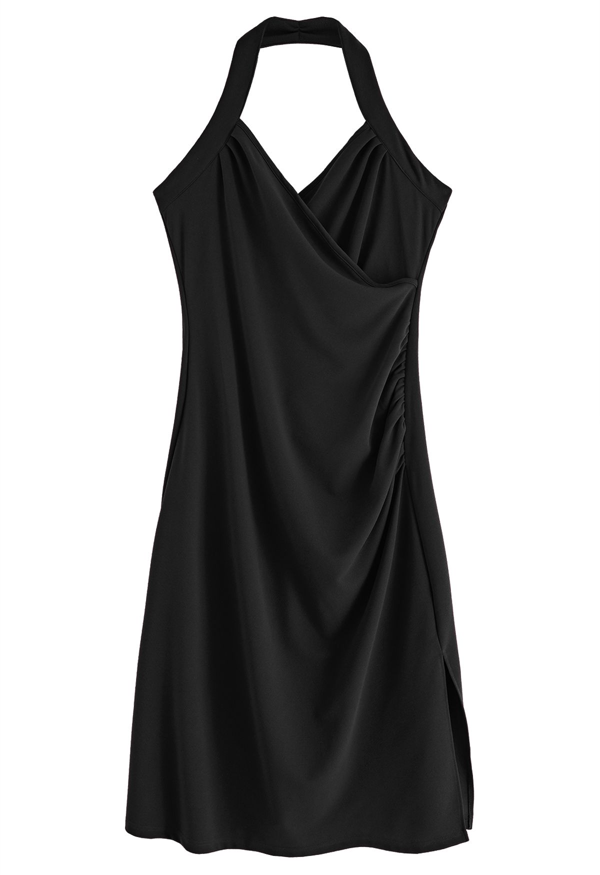 Halter Neck Wrap Bust Dress in Black