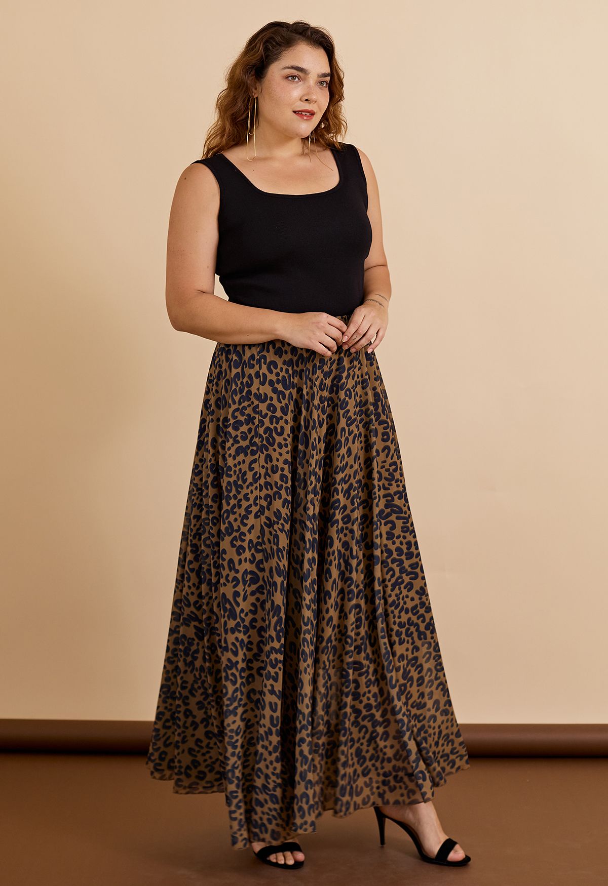 Leopard Watercolor Maxi Skirt in Brown