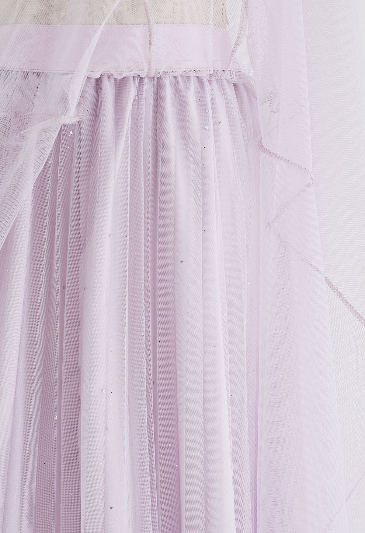 Venus Glitter Mesh Tulle Midi Skirt in Lavender