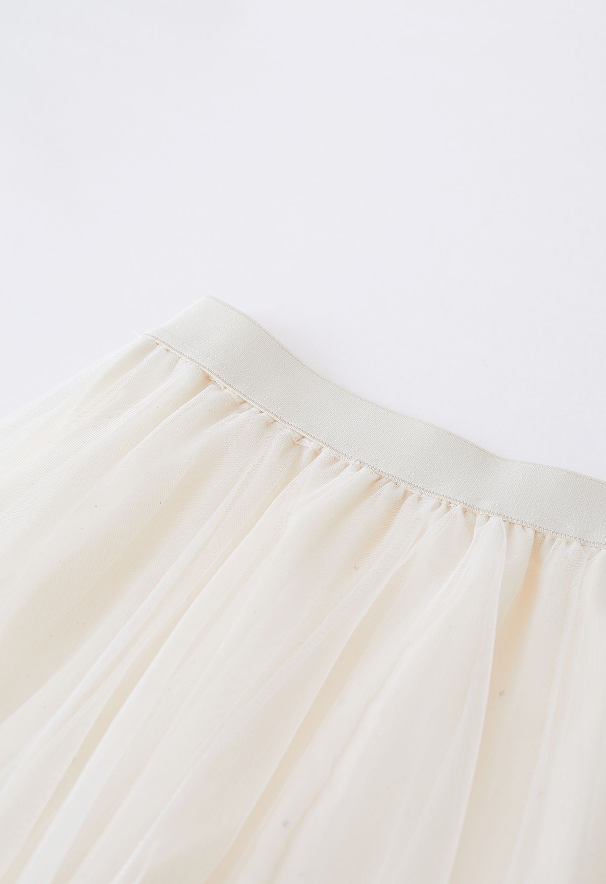 Venus Glitter Mesh Tulle Midi Skirt in Cream