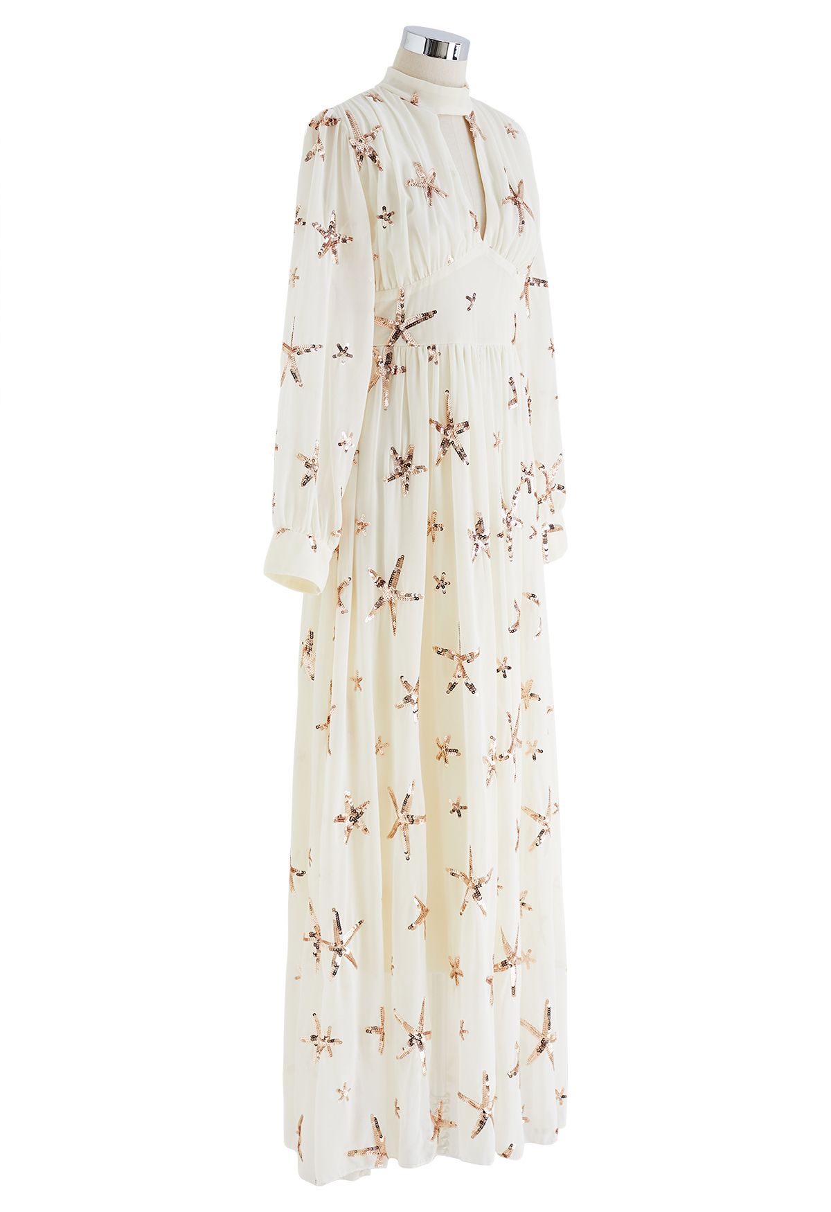 Stars Sequin-Embellished Front Slip Maxi Dress in Light Yellow