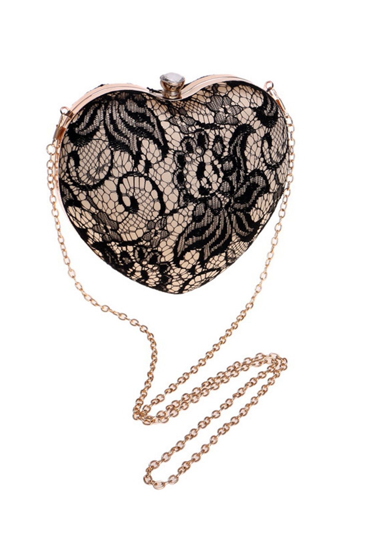 Mysterious Lace Heart Shape Clutch in Black