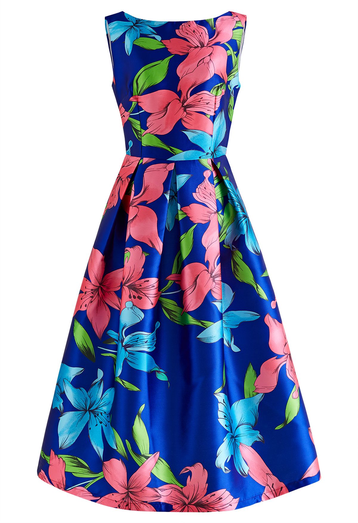Flamboyant Blossom Sleeveless Midi Dress