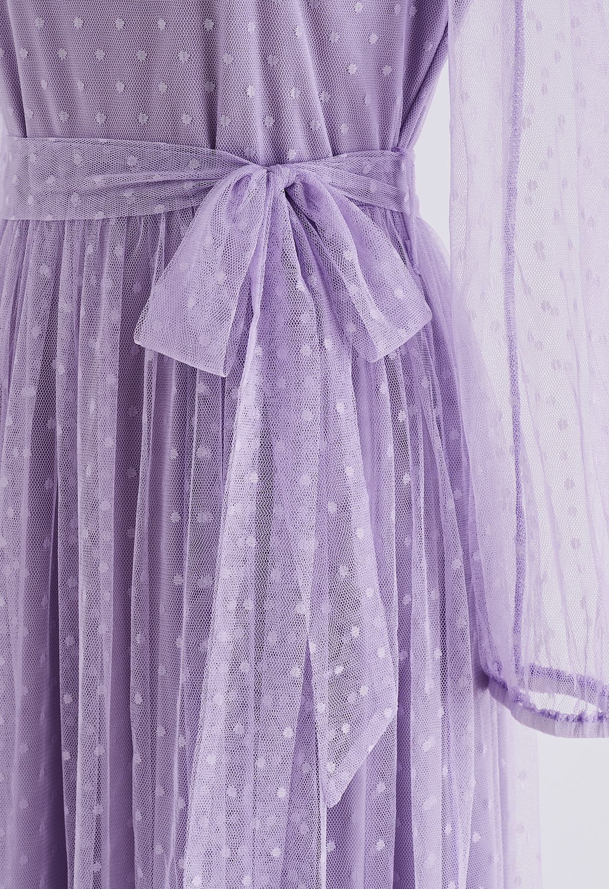 Lovely Dotted Mesh Maxi Dress in Lilac