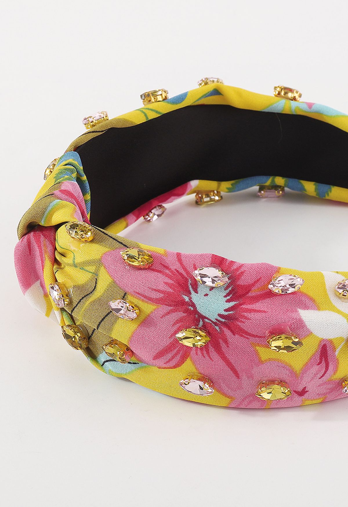 Knotted Floral Rhinestone Headband in Yellow