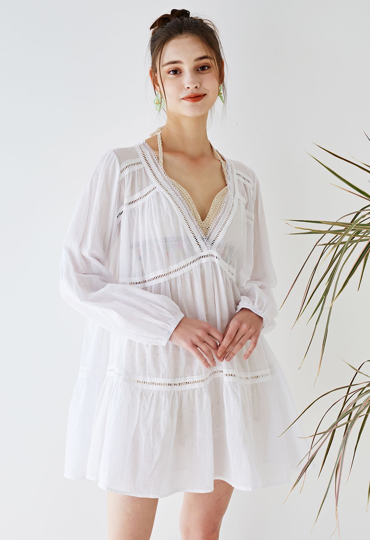 Lithe Plunging Cotton Tunic in White