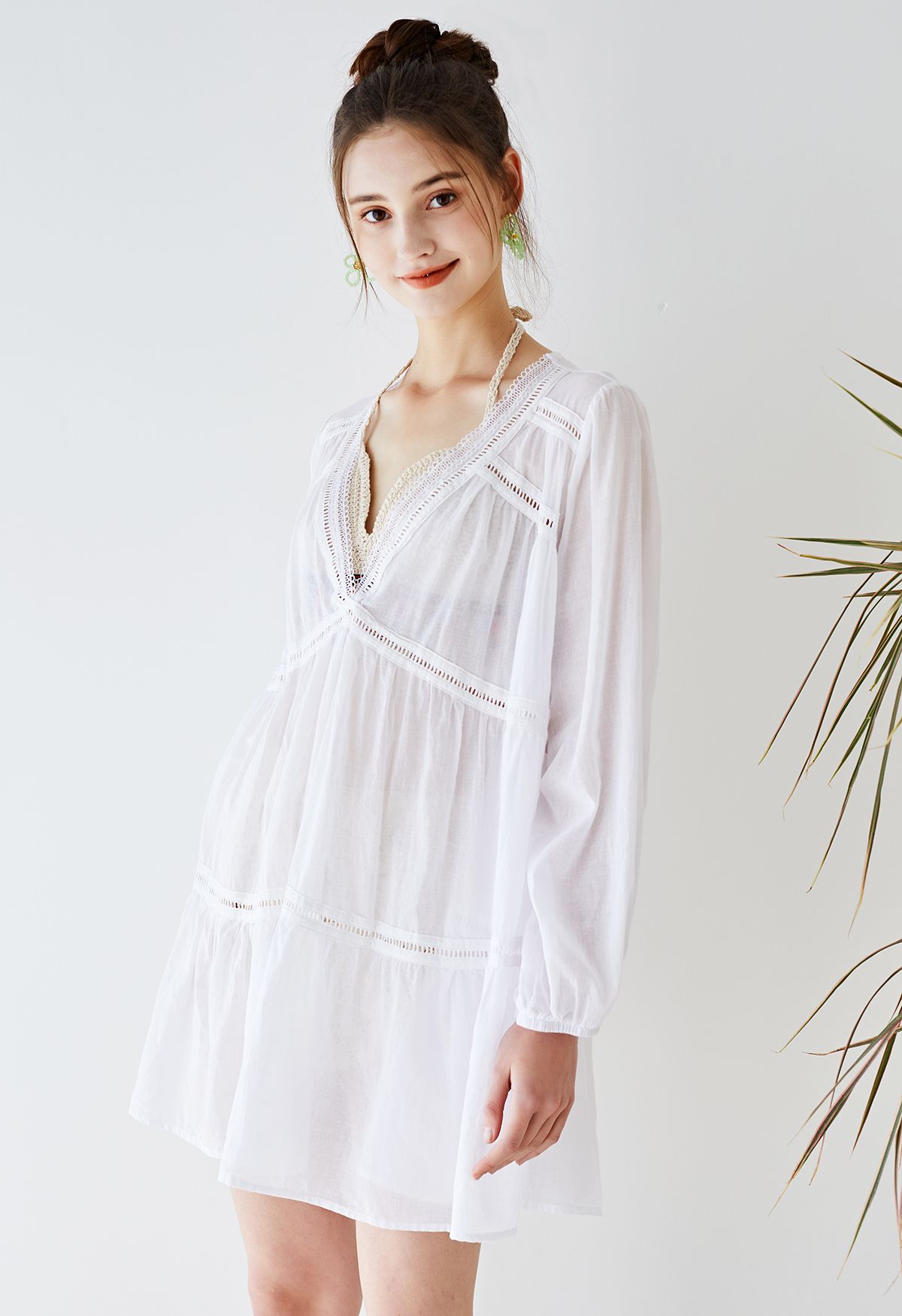 Lithe Plunging Cotton Tunic in White