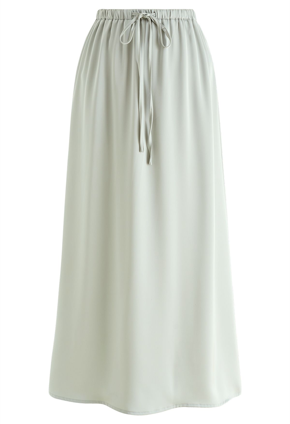 Elastic Drawstring Waist Satin Maxi Skirt in Mint