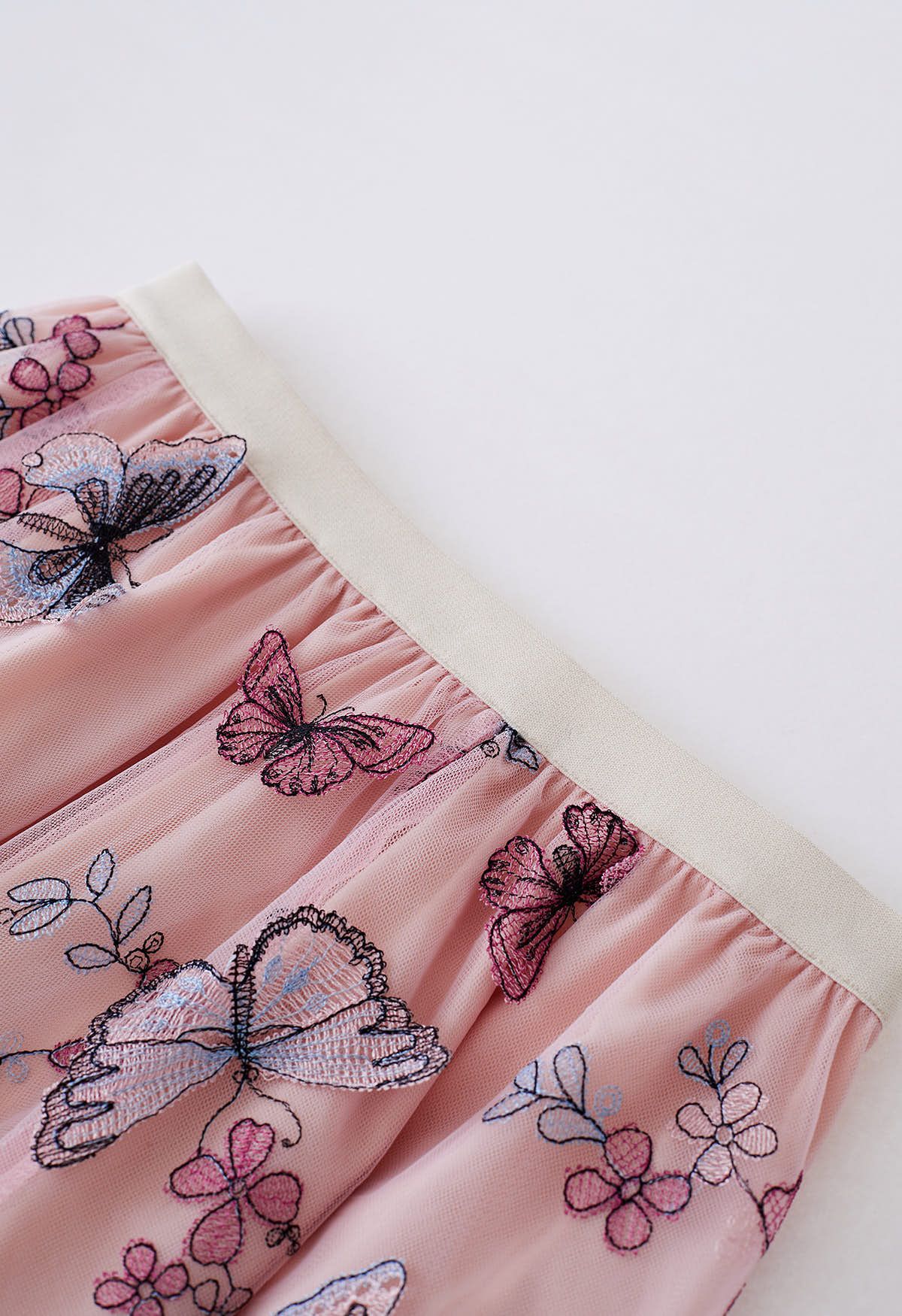 Colorful 3D Butterfly Mesh Midi Skirt