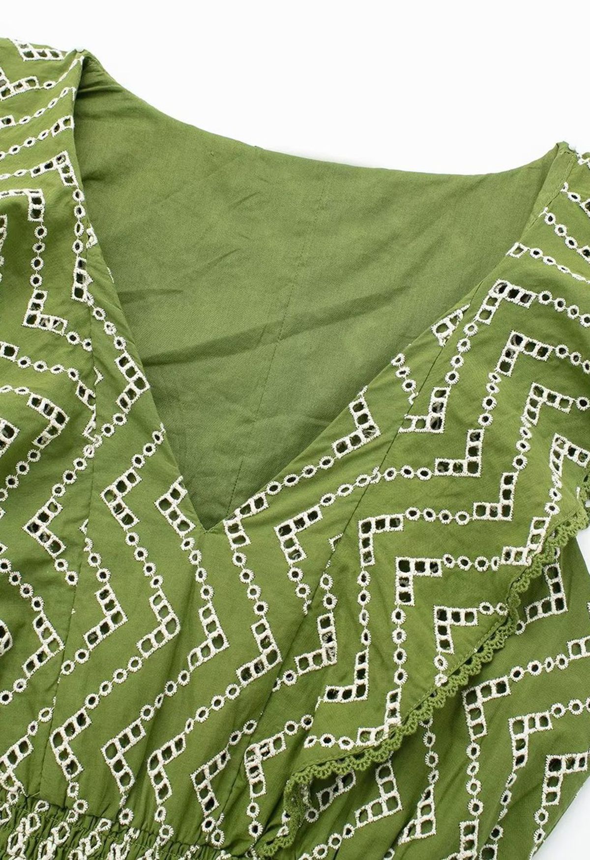 Ruffle V-Neckline Embroidered Sleeveless Dress