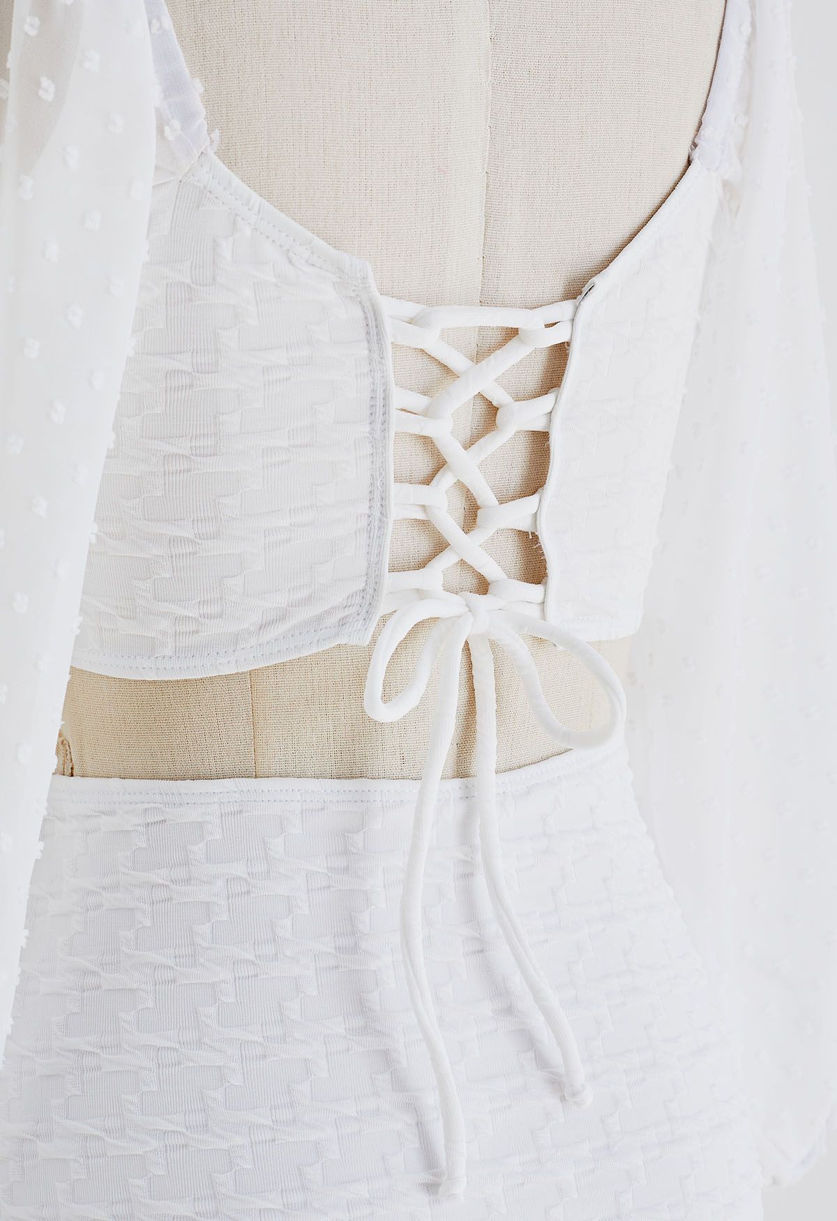 Pure White Semi-Sheer Sleeve Bikini Set