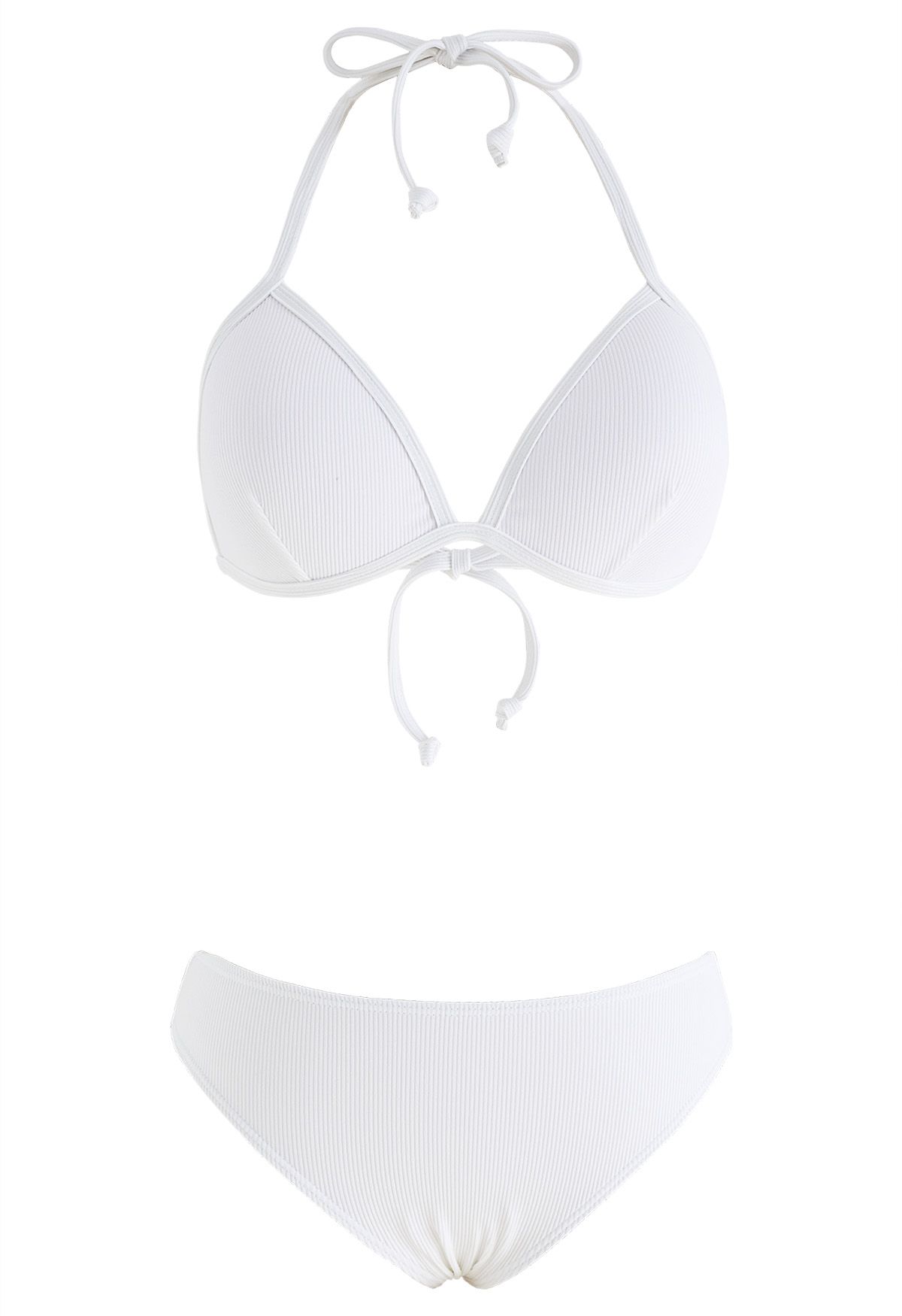 Plain White Tie-String Bikini Set