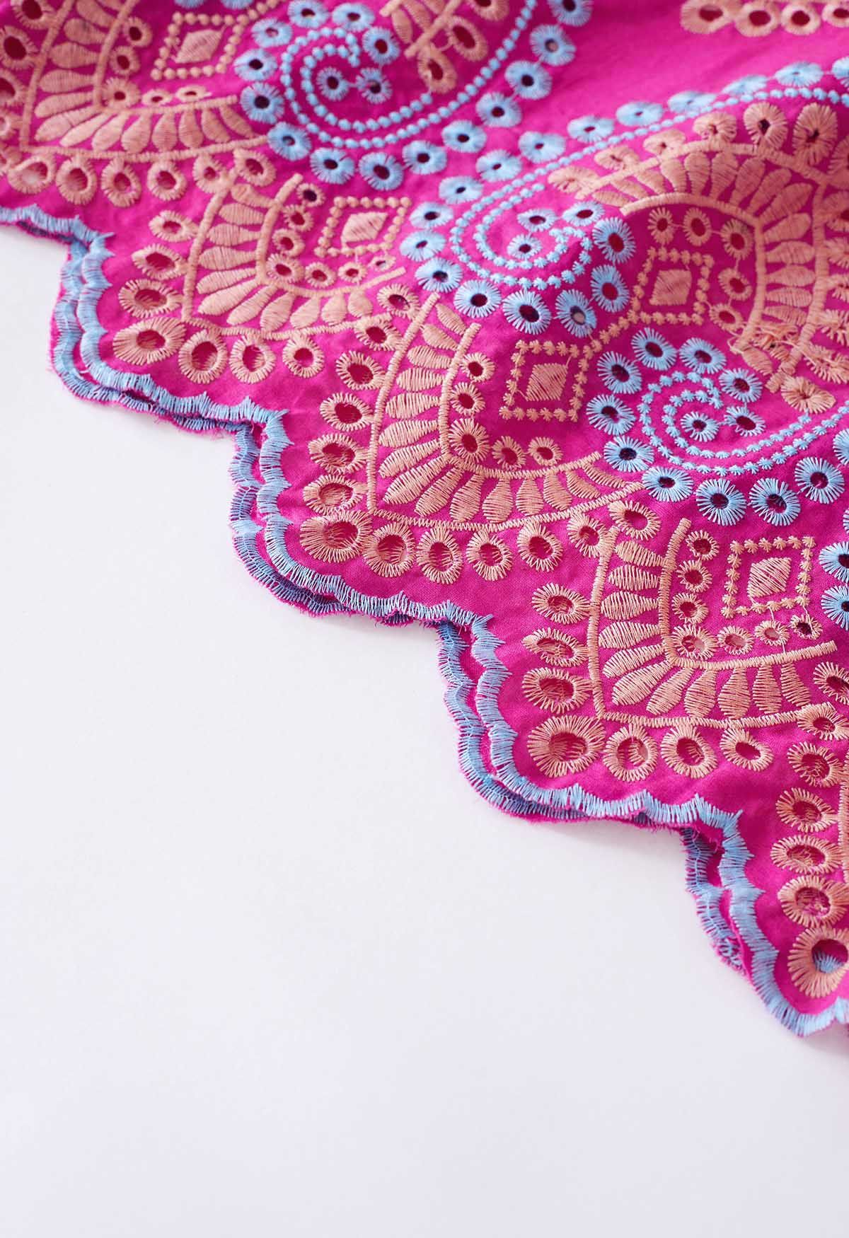 Exotic Garden Cutwork Embroidery Midi Dress