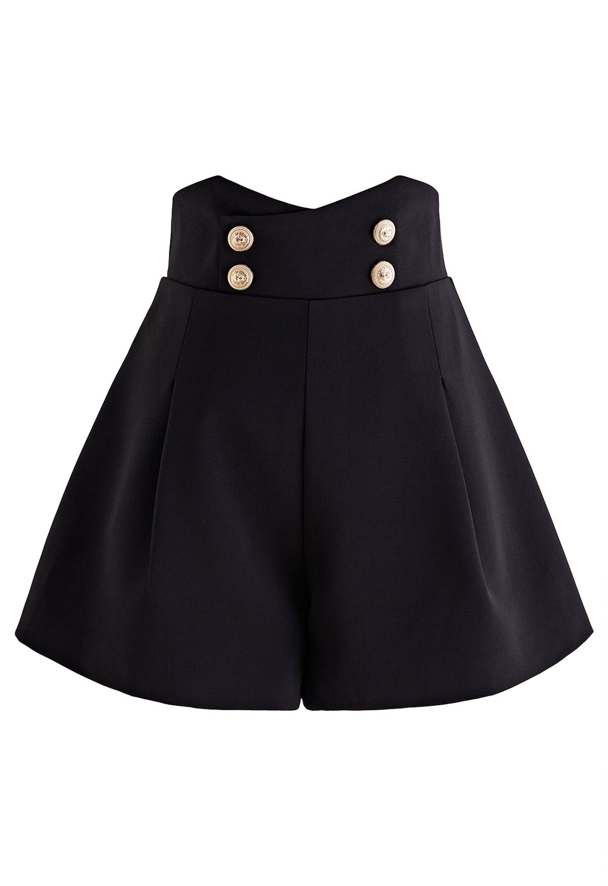 Golden Button High Waist Shorts in Black