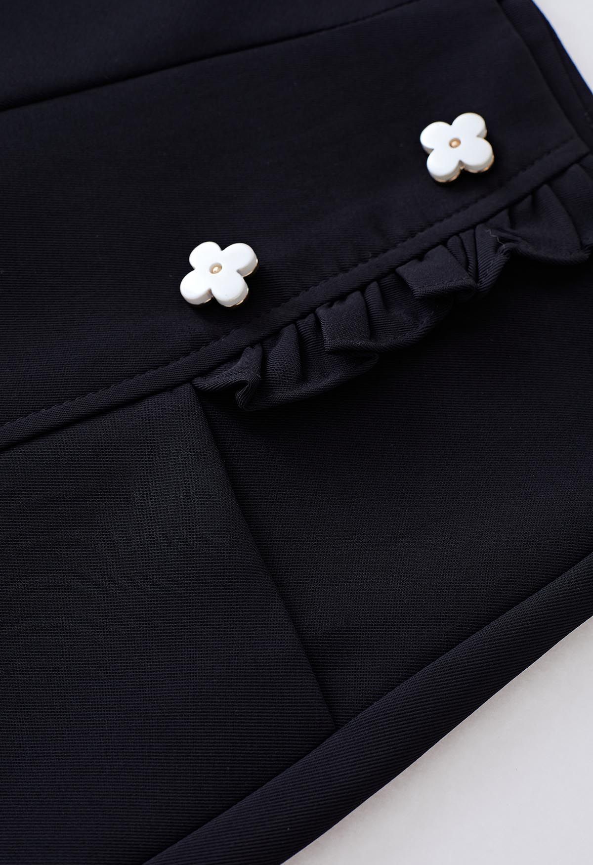 Adorable Flower Ruffle Trim Shorts in Black