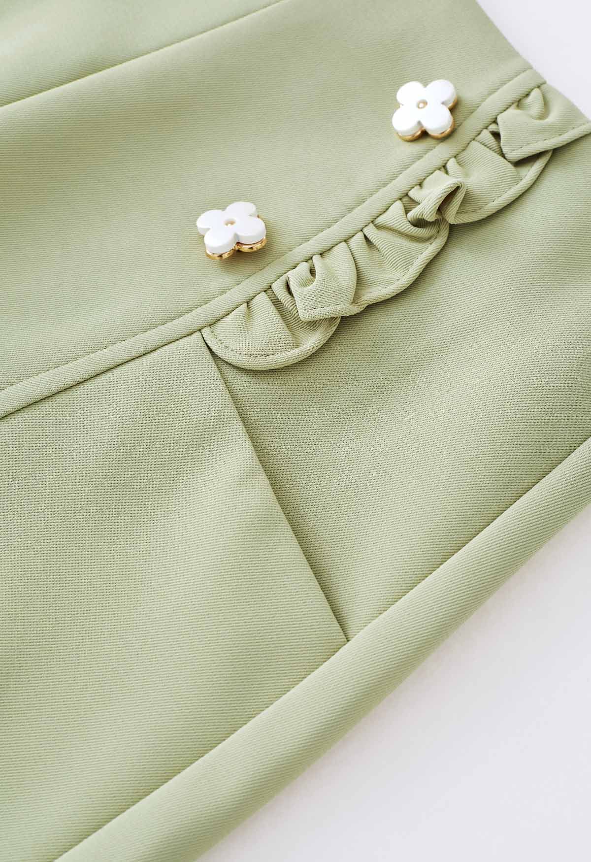 Adorable Flower Ruffle Trim Shorts in Pea Green