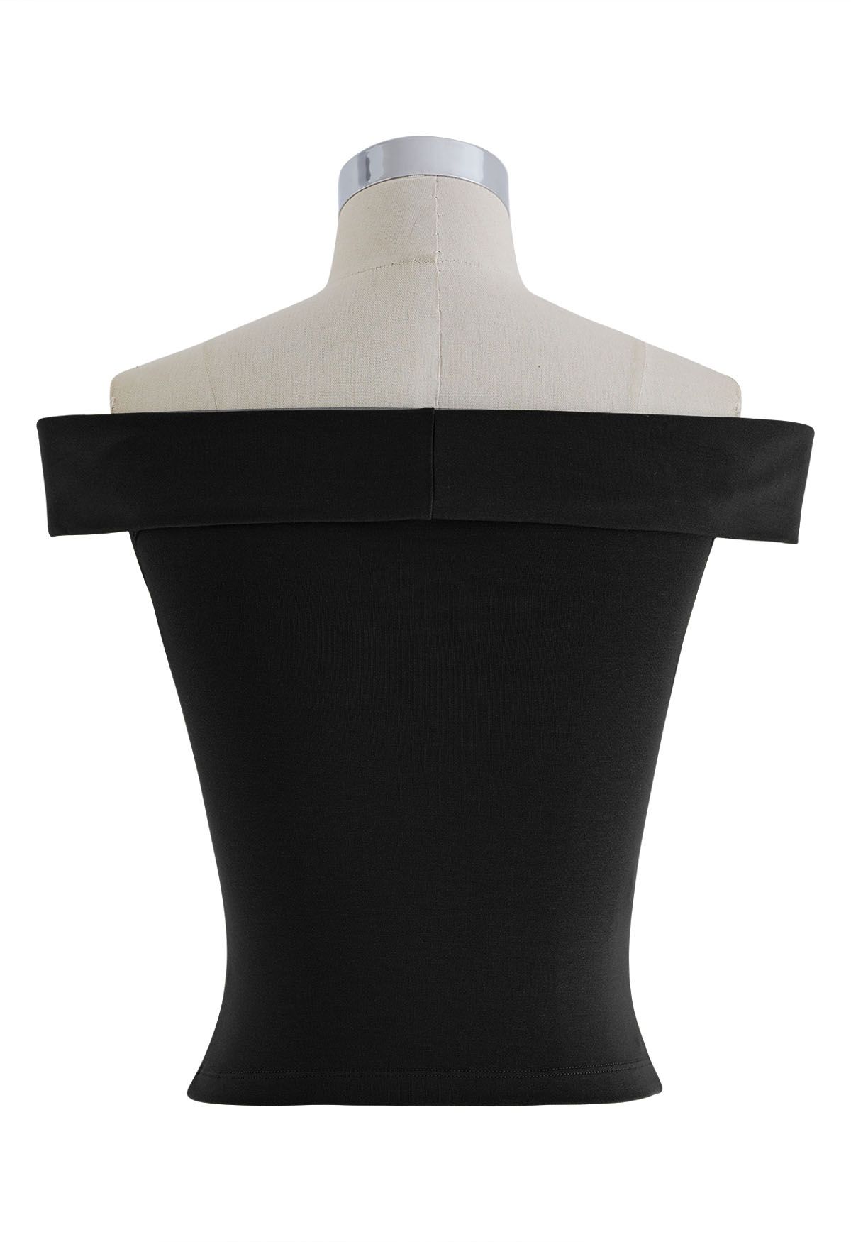 Twist Front Off-Shoulder Fitted Crop Top in Black