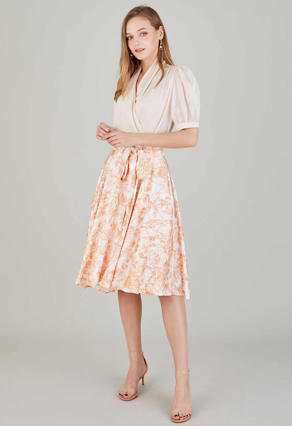 Sunny Delight Blossom Tie Waist Midi Skirt