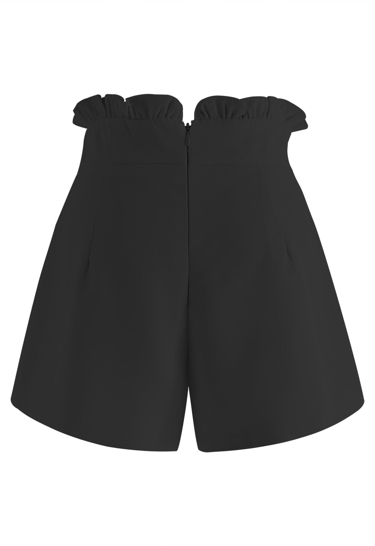 Heart-Shape Buttons Ruffle Trimmed Shorts in Black
