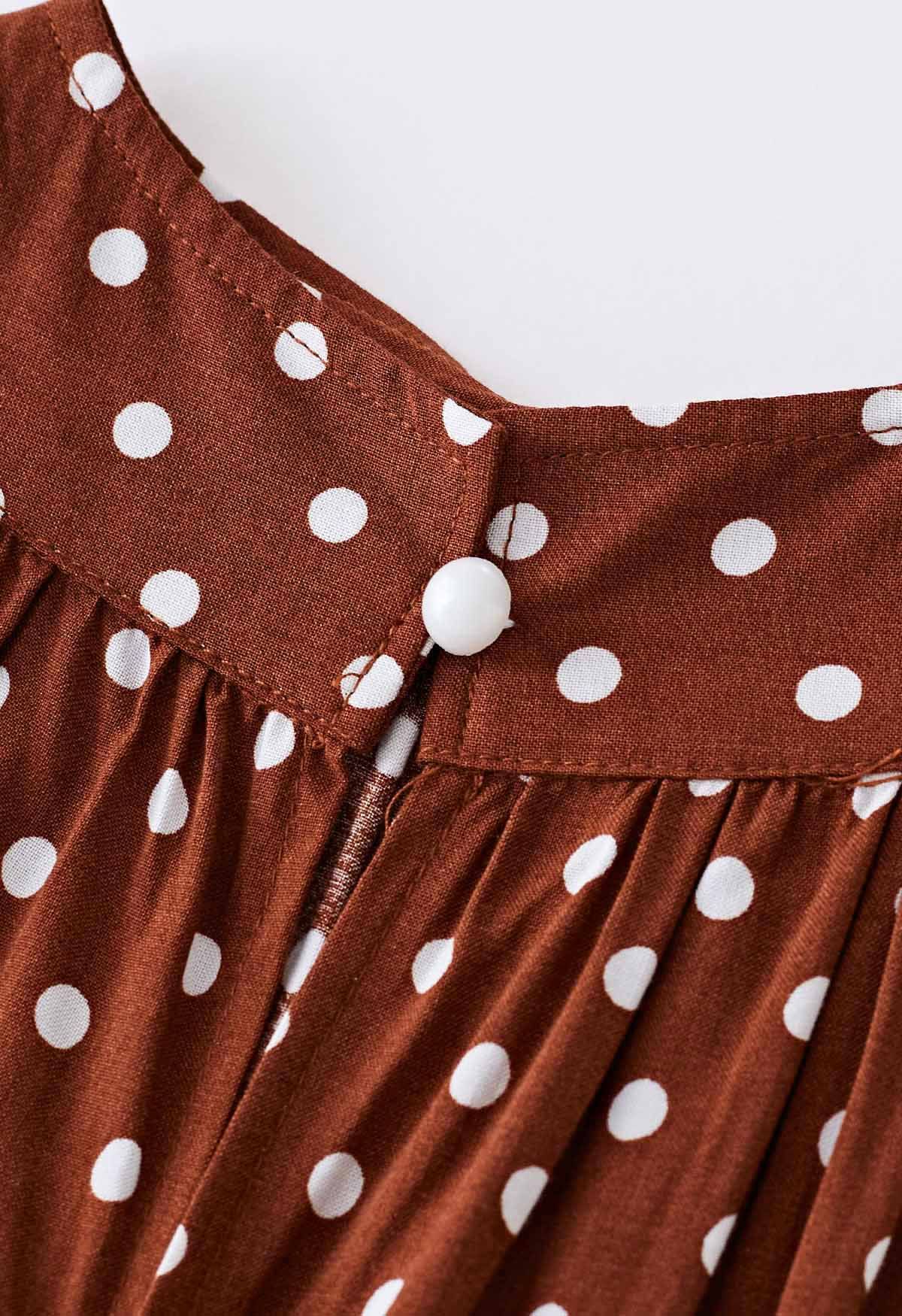 Halter Neck Tie Waist Maxi Dress in Caramel Dots