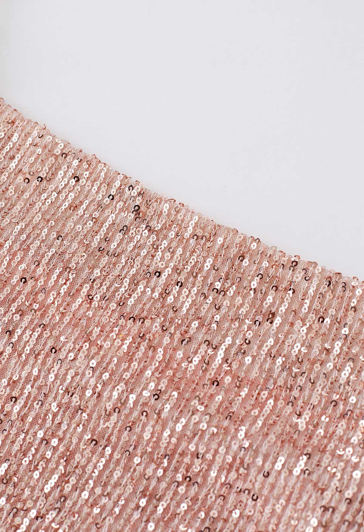 Cowl Neck Sequined Cami Top in Pink