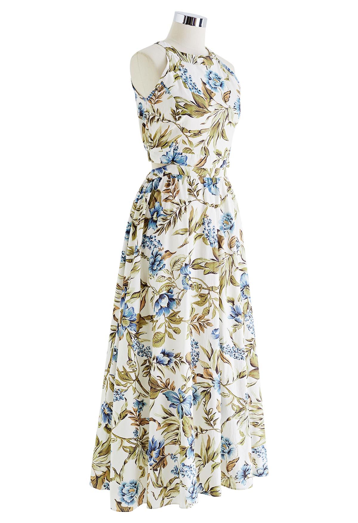 Summer Garden Printed Halter Neck Maxi Dress