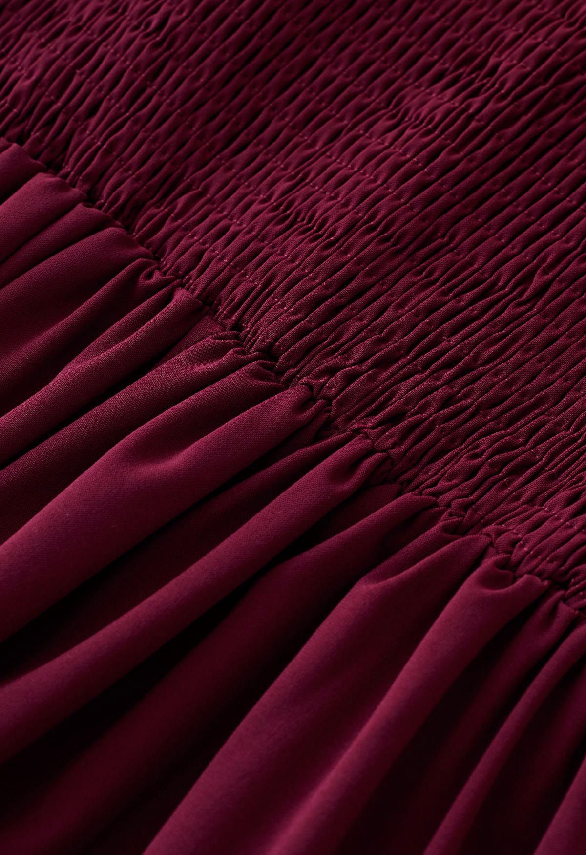 Ruffle Hem Tie-Shoulder Cami Dress in Burgundy