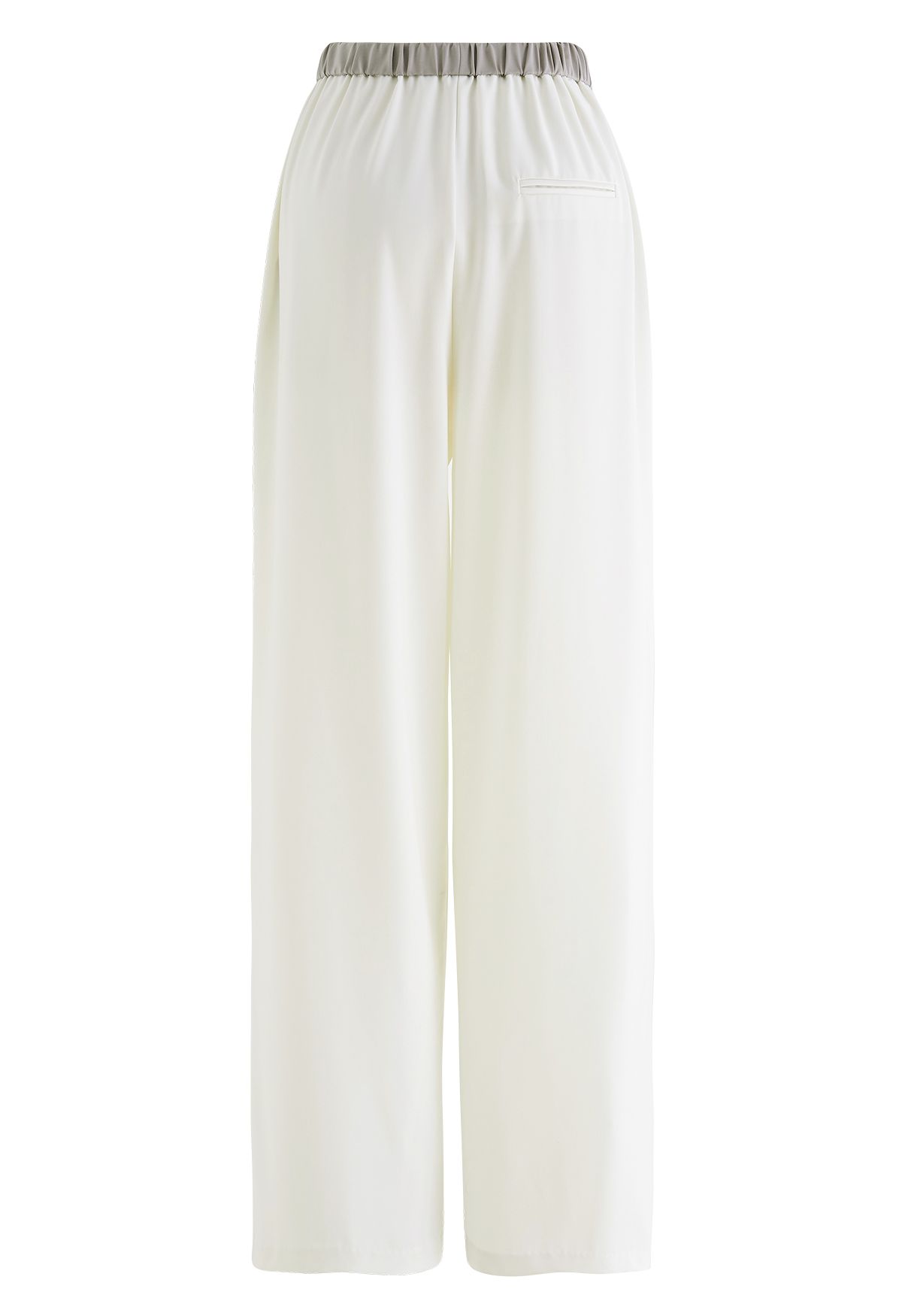 Contrast Waist Satin Pleated Straight-Leg Pants in Cream